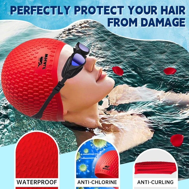 Whale Whlae Extra-Large Swim Cap, Featuring A Durable Silicone Strap and Waterproof Ear Design, Suitable for Long Hair, Thick Curly Hair and African Braids - Image 2
